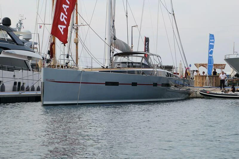 a large boat is parked in a harbor aboard BELLKARA Yacht for Charter