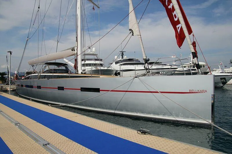 a boat docked at a pier aboard BELLKARA Yacht for Charter