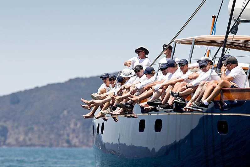 a group of people on a boat aboard SASSAFRAS Yacht for Sale