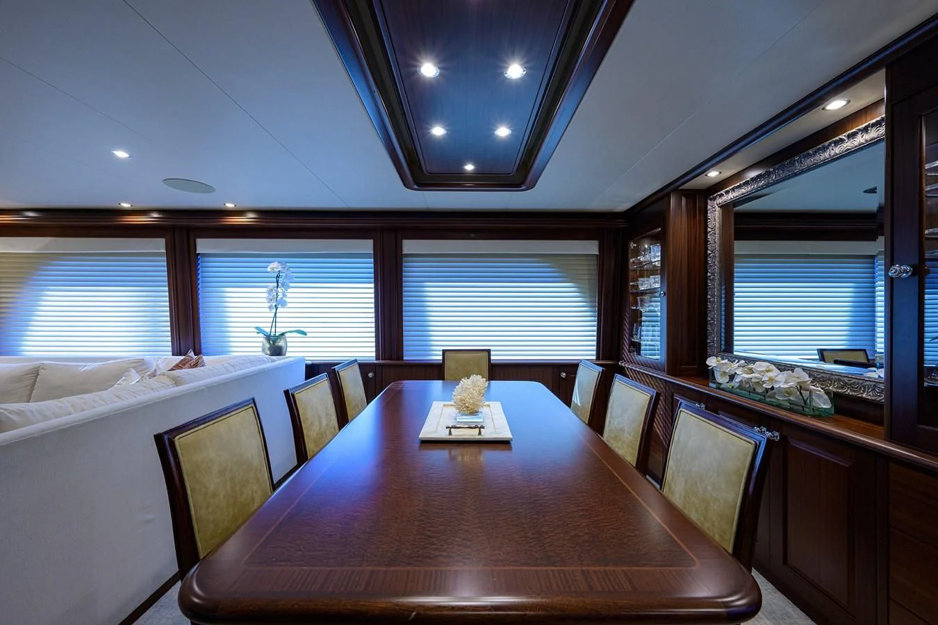 a dining table in a restaurant aboard ROBINSON CRUSOE Yacht for Sale