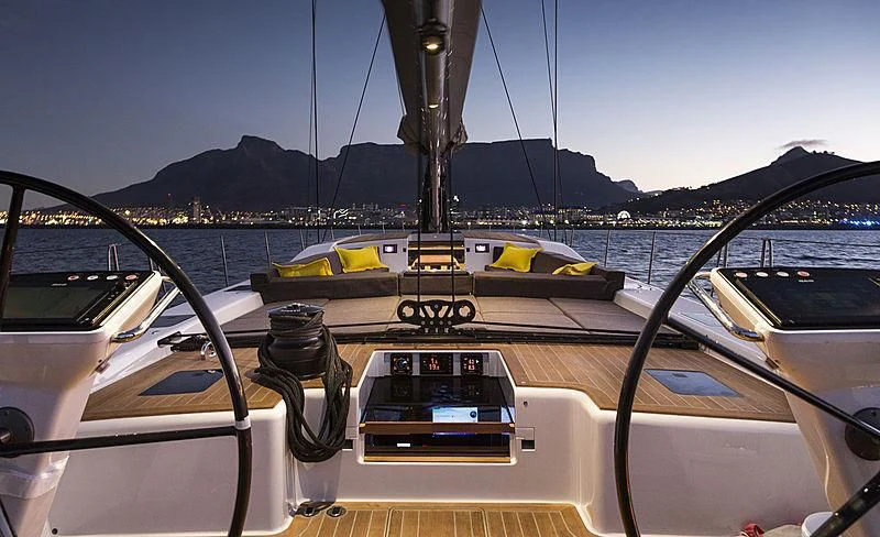 a boat on the water aboard AMMONITE Yacht for Charter