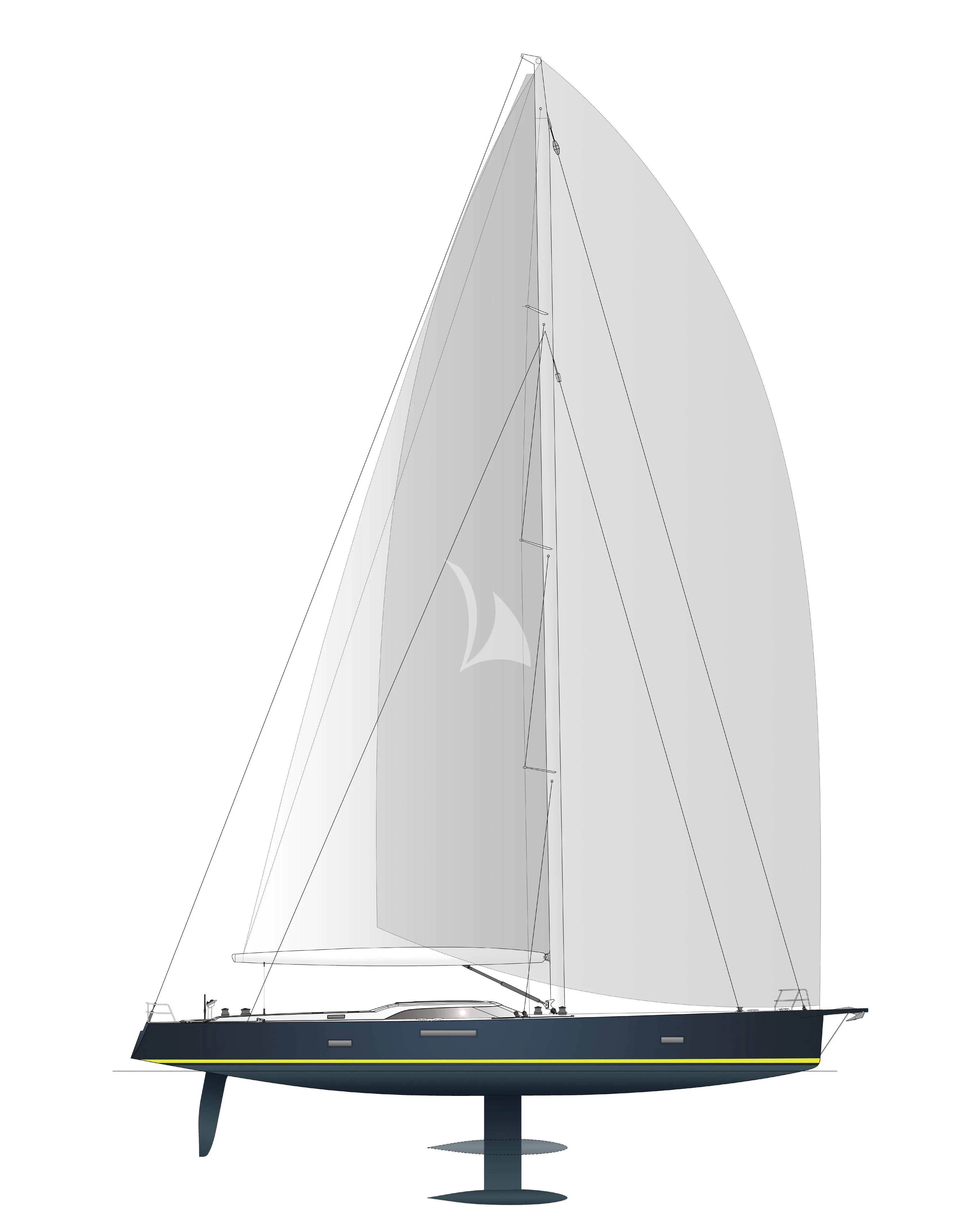 a sailboat on a white background aboard AMMONITE Yacht for Charter