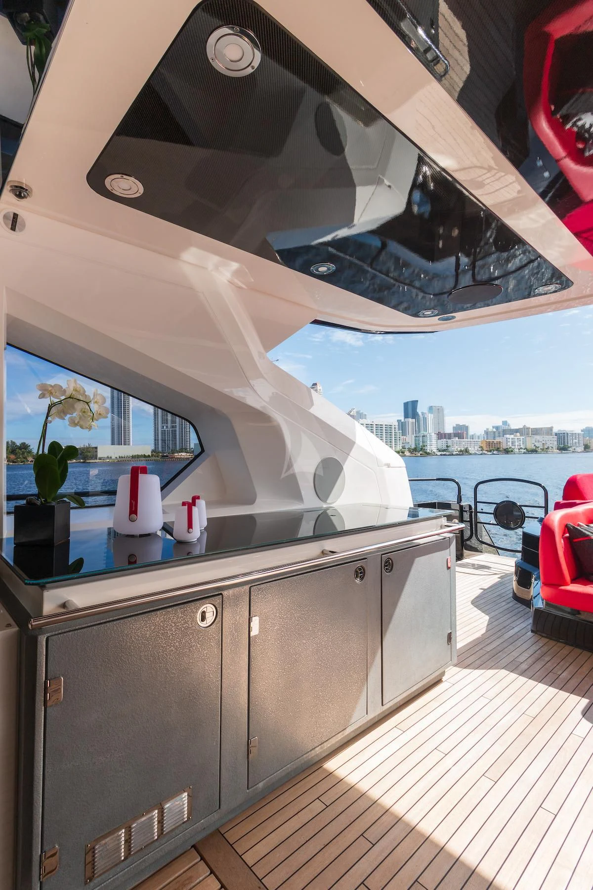 a large boat on a counter aboard MATZU Yacht for Sale