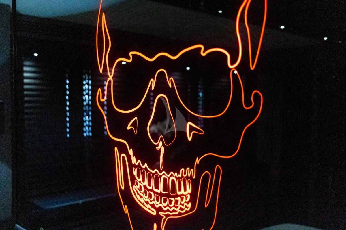 a neon sign with a word on it aboard MATZU Yacht for Sale