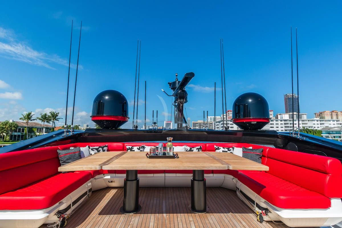 a boat with a large black ball on it aboard MATZU Yacht for Sale