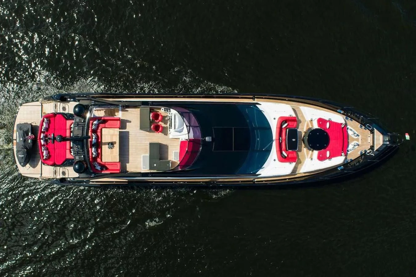 a boat with red and white stripes aboard MATZU Yacht for Sale
