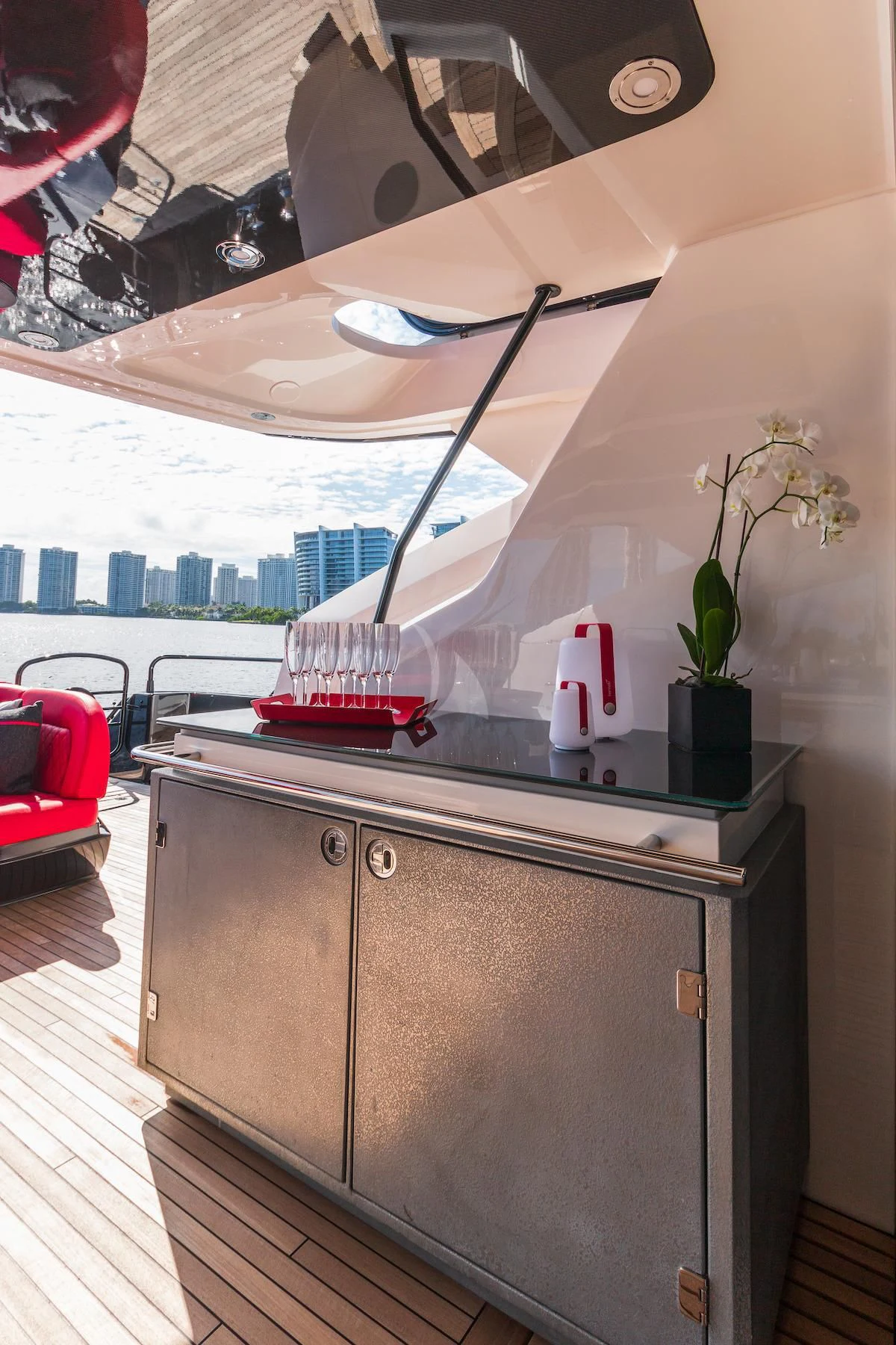 a kitchen with a sink and a plant on the ceiling aboard MATZU Yacht for Sale