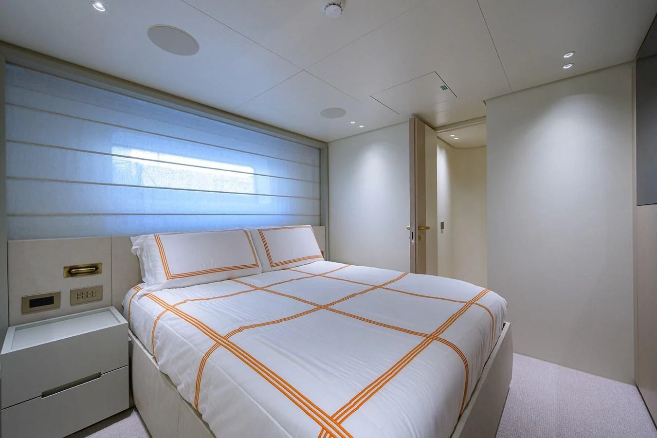 a bed in a room aboard PEARL Yacht for Sale