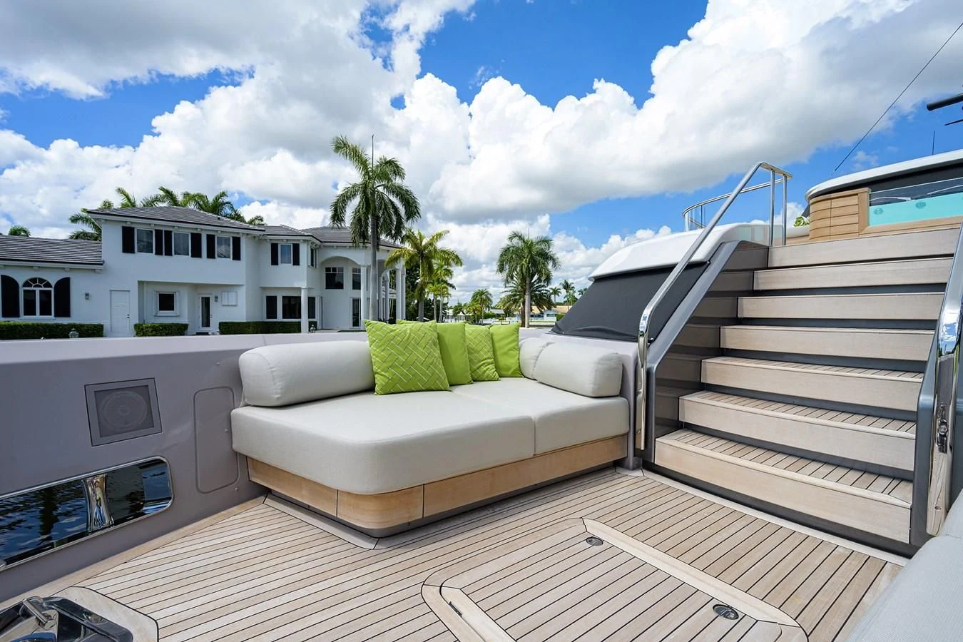 a white couch on a deck aboard PEARL Yacht for Sale