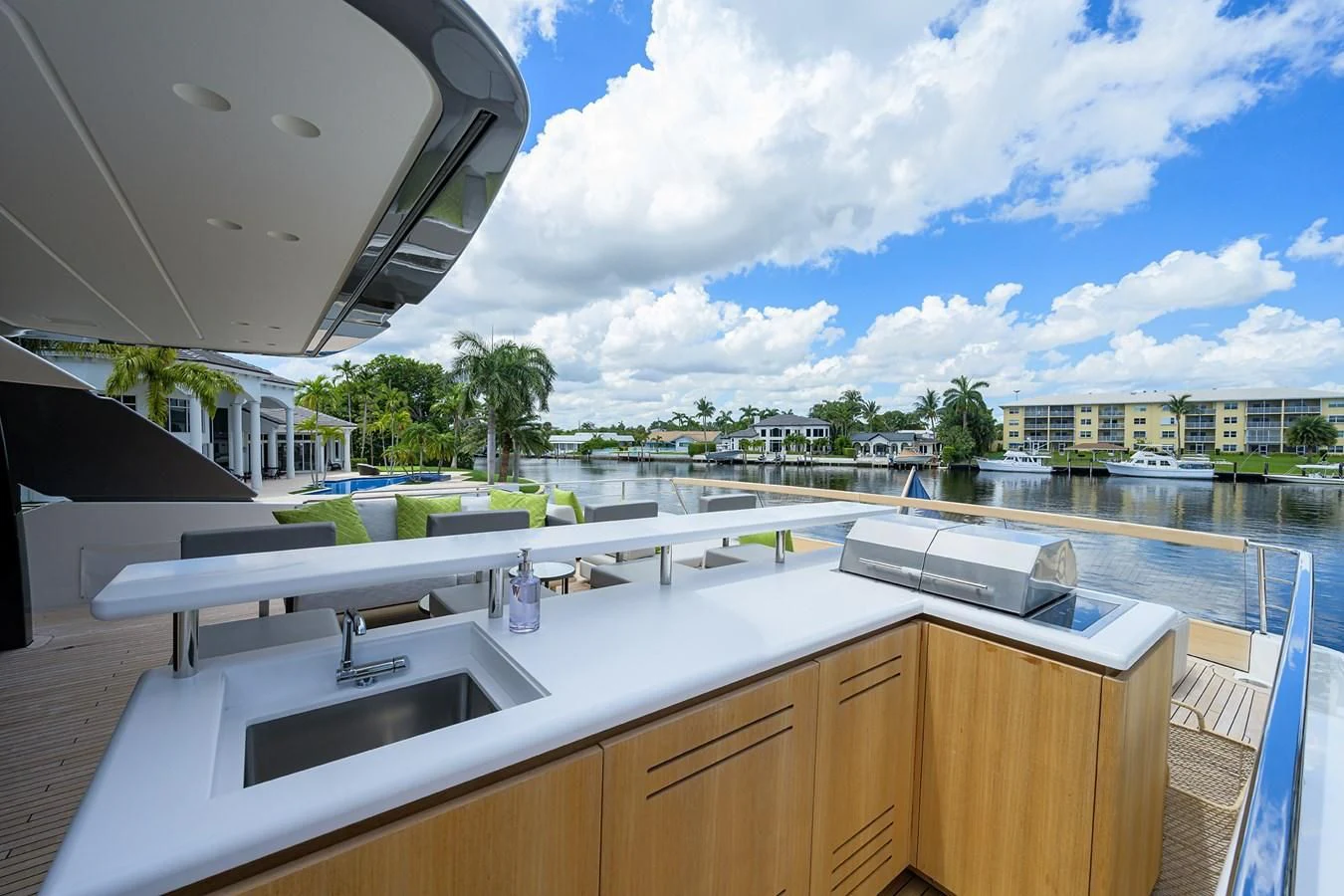 a view of a pool and a city aboard PEARL Yacht for Sale