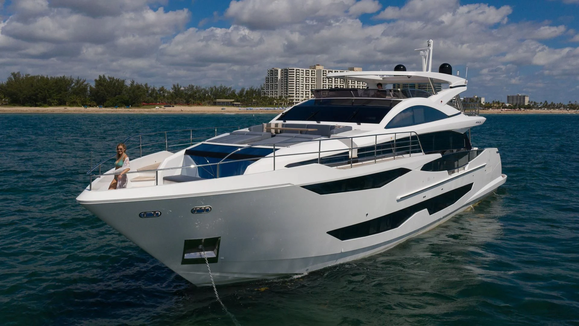 a person standing on a boat aboard PEARL Yacht for Sale