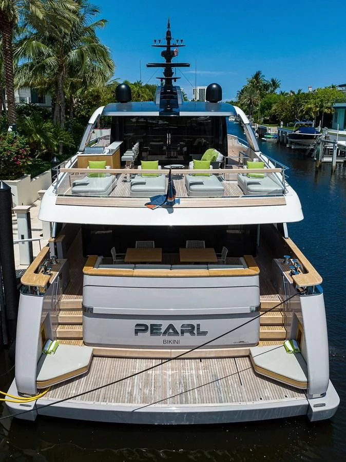 a boat with a crane on the front aboard PEARL Yacht for Sale