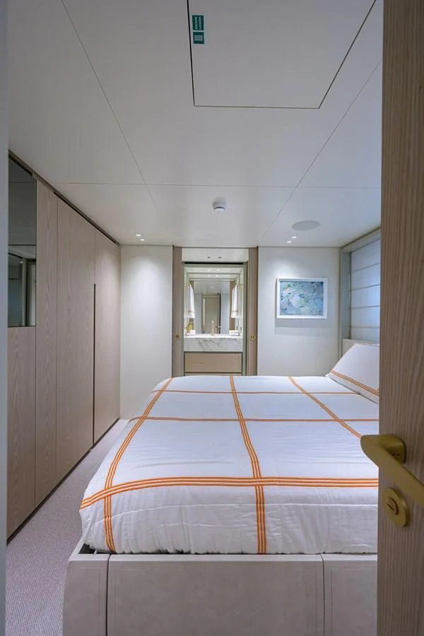 a bed in a room aboard PEARL Yacht for Sale