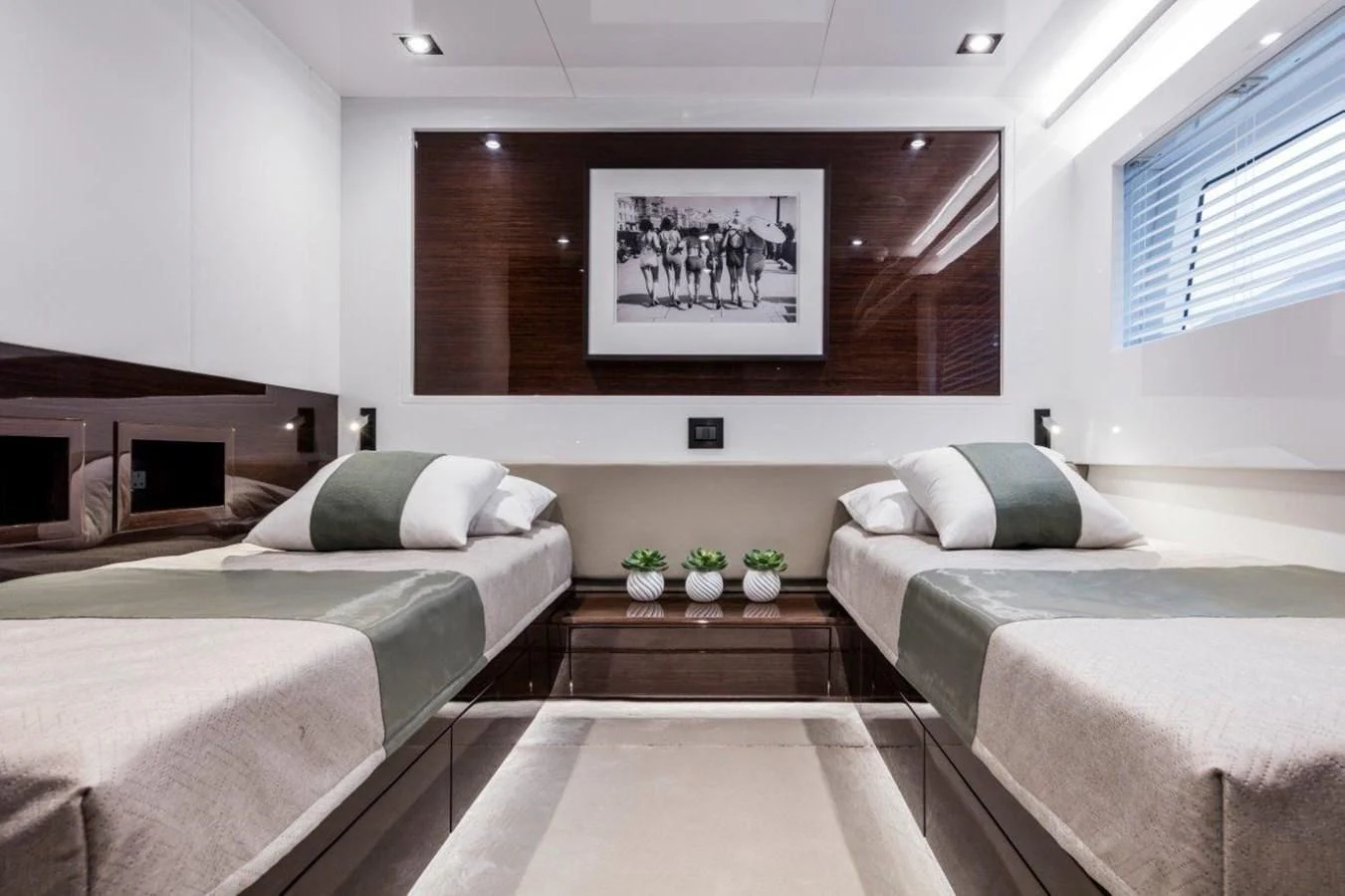 a room with two beds aboard PEARL Yacht for Sale
