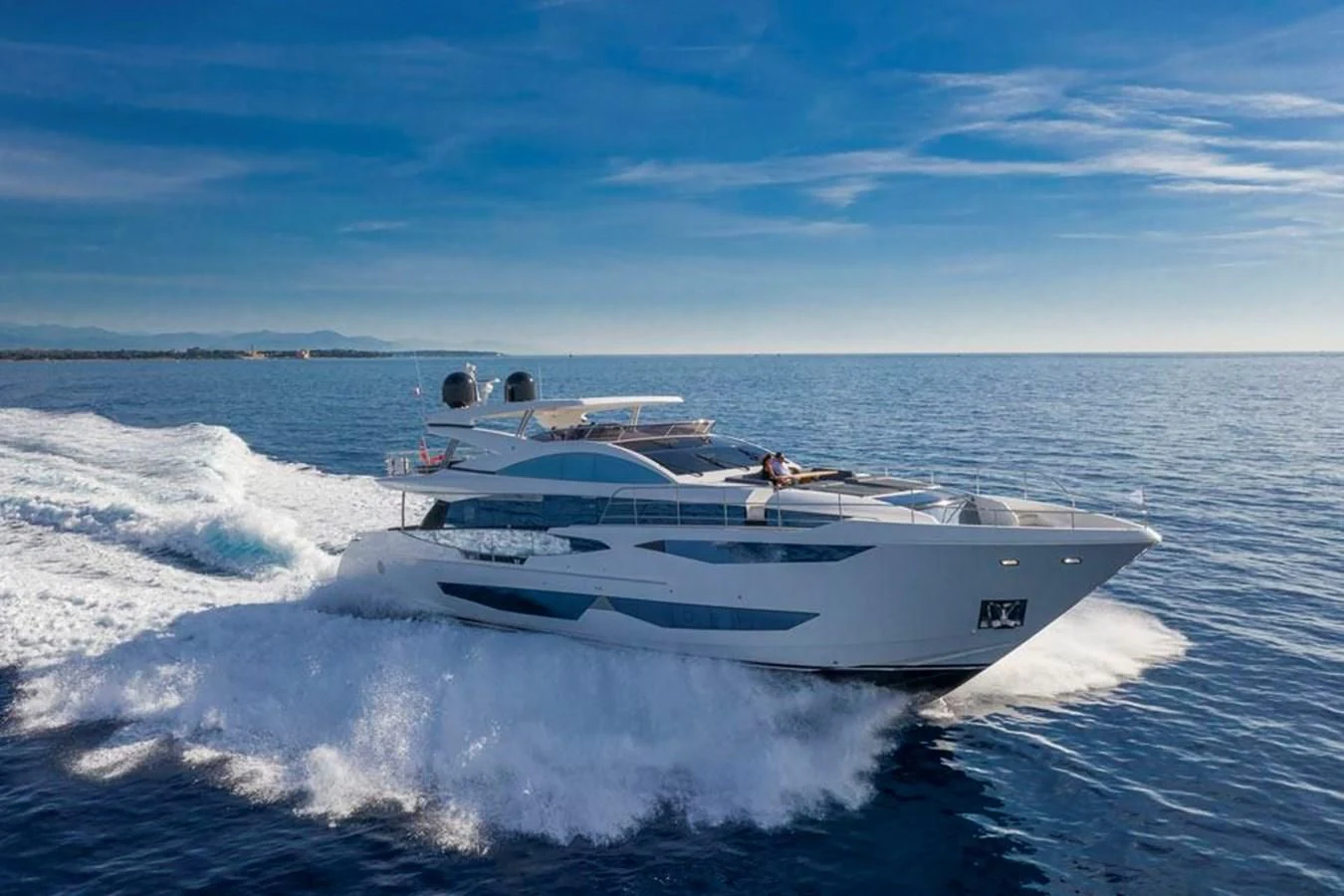 a white yacht on the water aboard PEARL Yacht for Sale