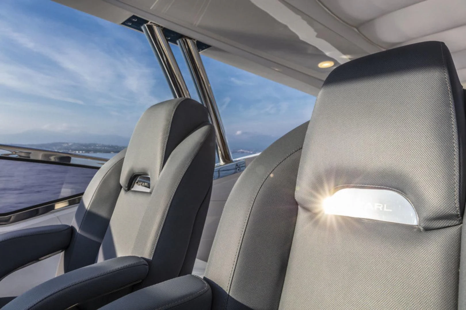 the inside of a car aboard PEARL Yacht for Sale