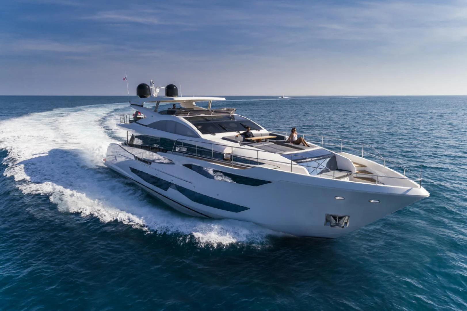 a white yacht on the water aboard PEARL Yacht for Sale