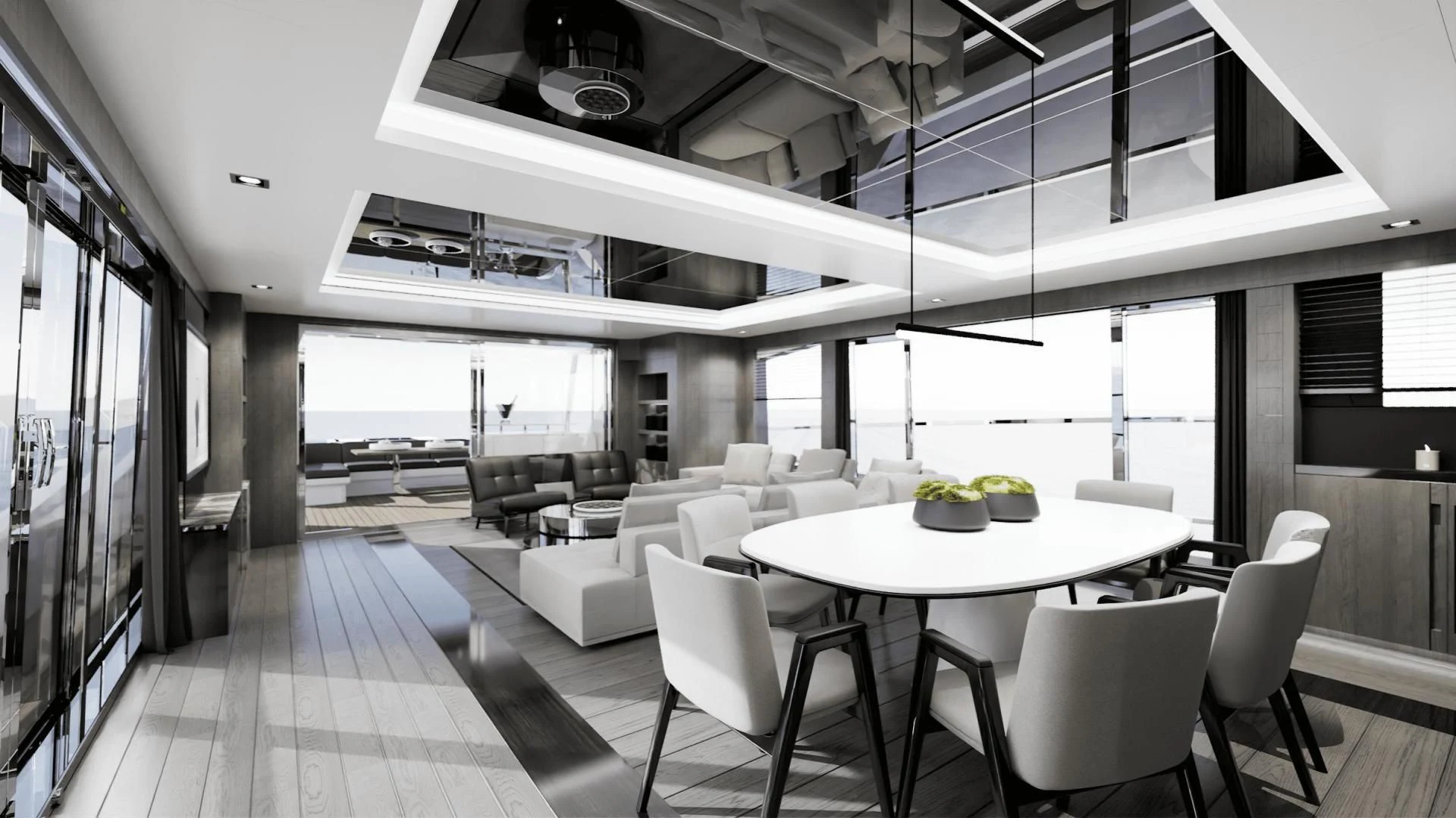 a room with a table and chairs aboard PEARL Yacht for Sale
