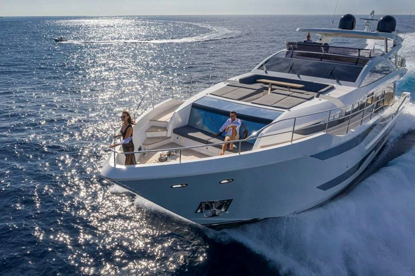 a couple on a boat aboard PEARL Yacht for Sale