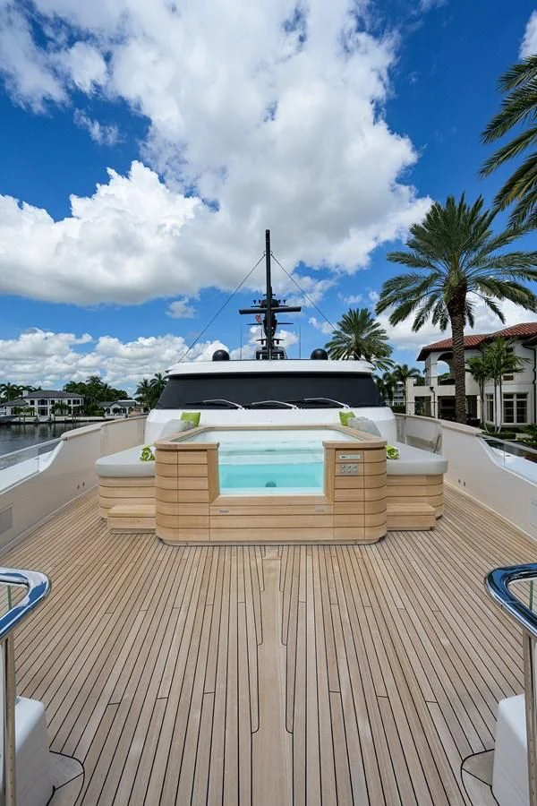a boat on a deck aboard PEARL Yacht for Sale