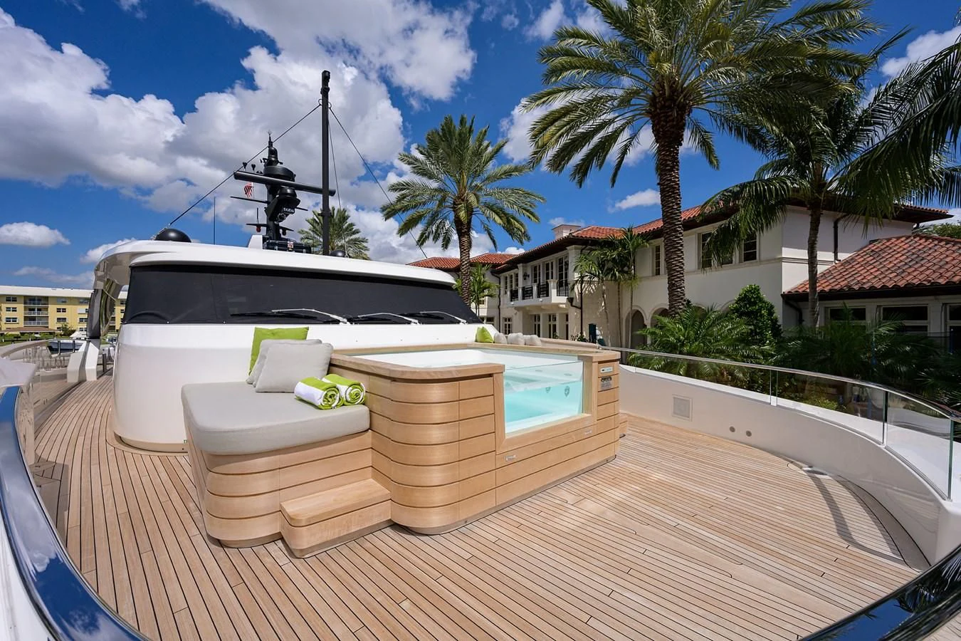 a boat on a deck aboard PEARL Yacht for Sale