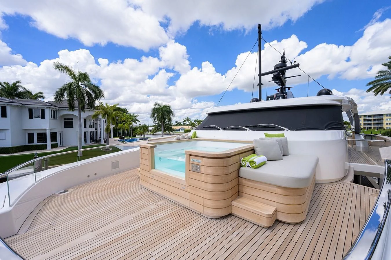 a boat on a deck aboard PEARL Yacht for Sale