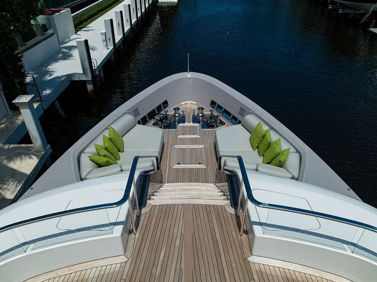 a wooden dock over a body of water aboard PEARL Yacht for Sale