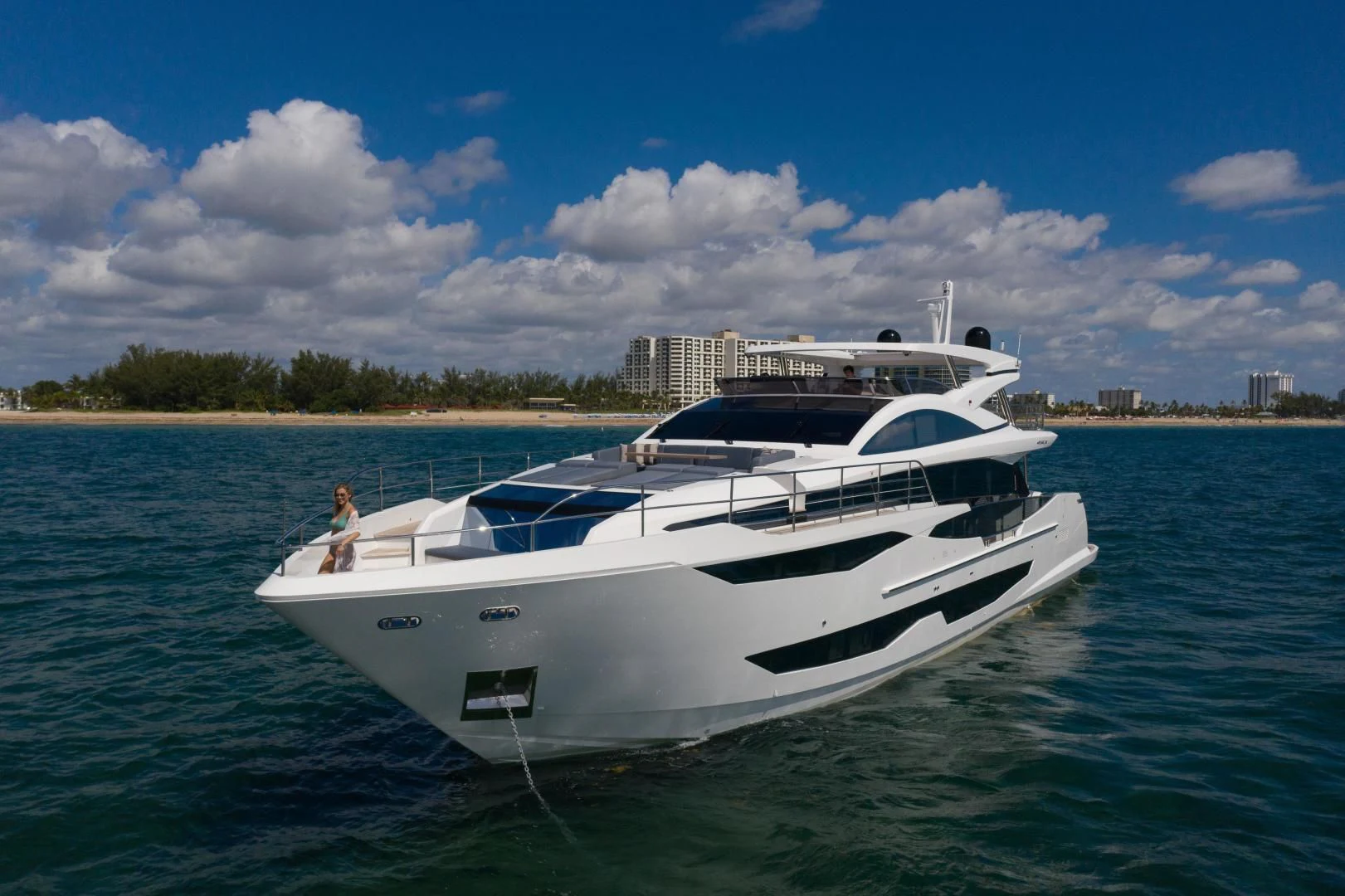 a white boat in the water aboard PEARL Yacht for Sale