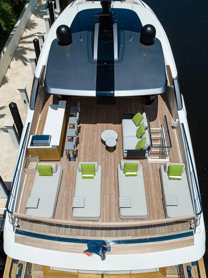 a boat with a deck and a deck aboard PEARL Yacht for Sale