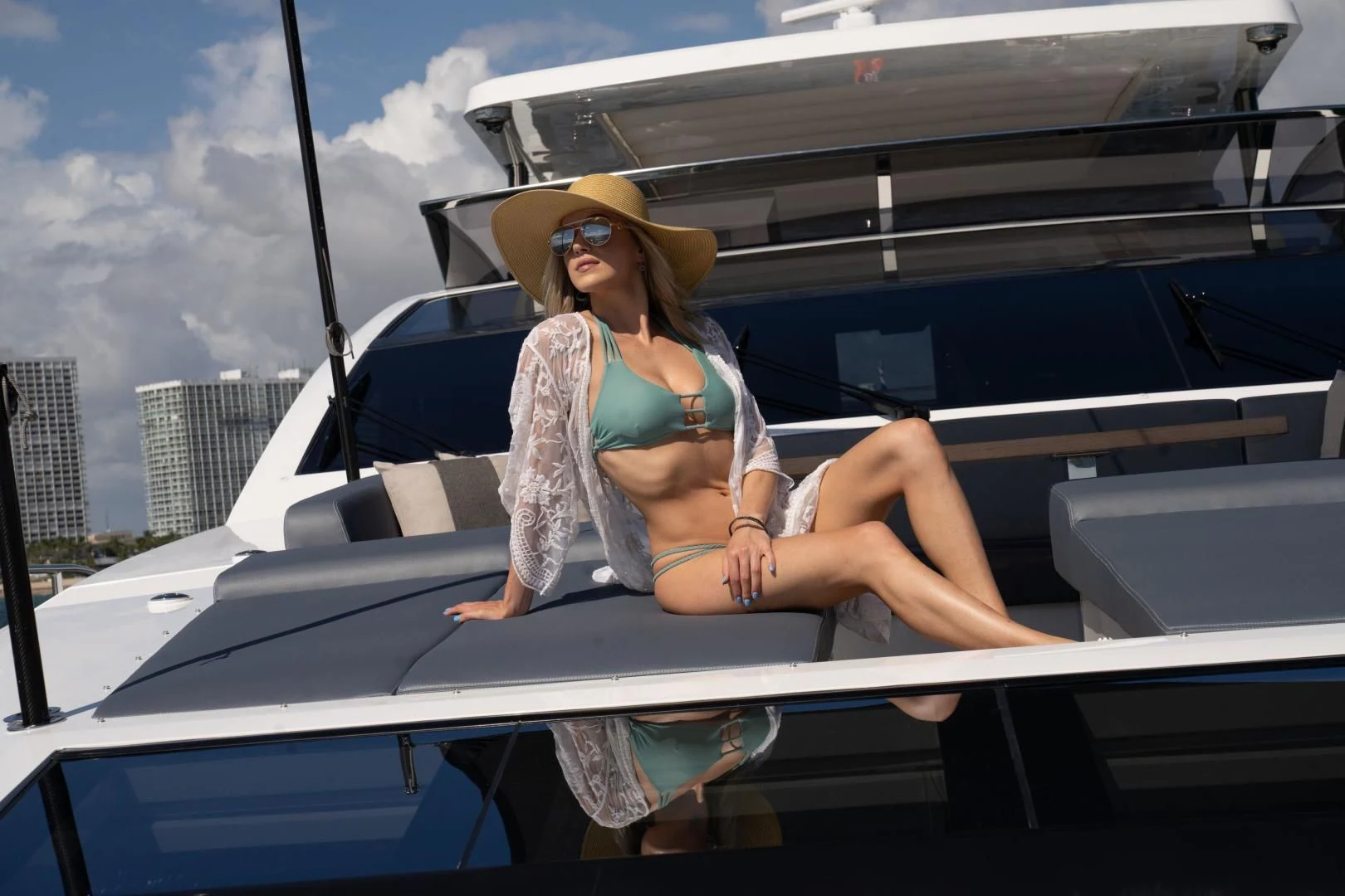 a person sitting on a boat aboard PEARL Yacht for Sale