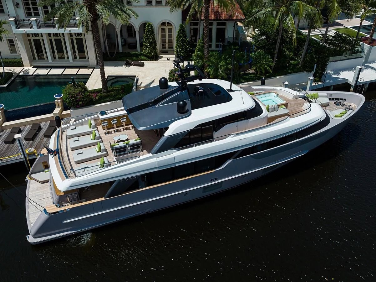 a boat parked on the side of a road aboard PEARL Yacht for Sale