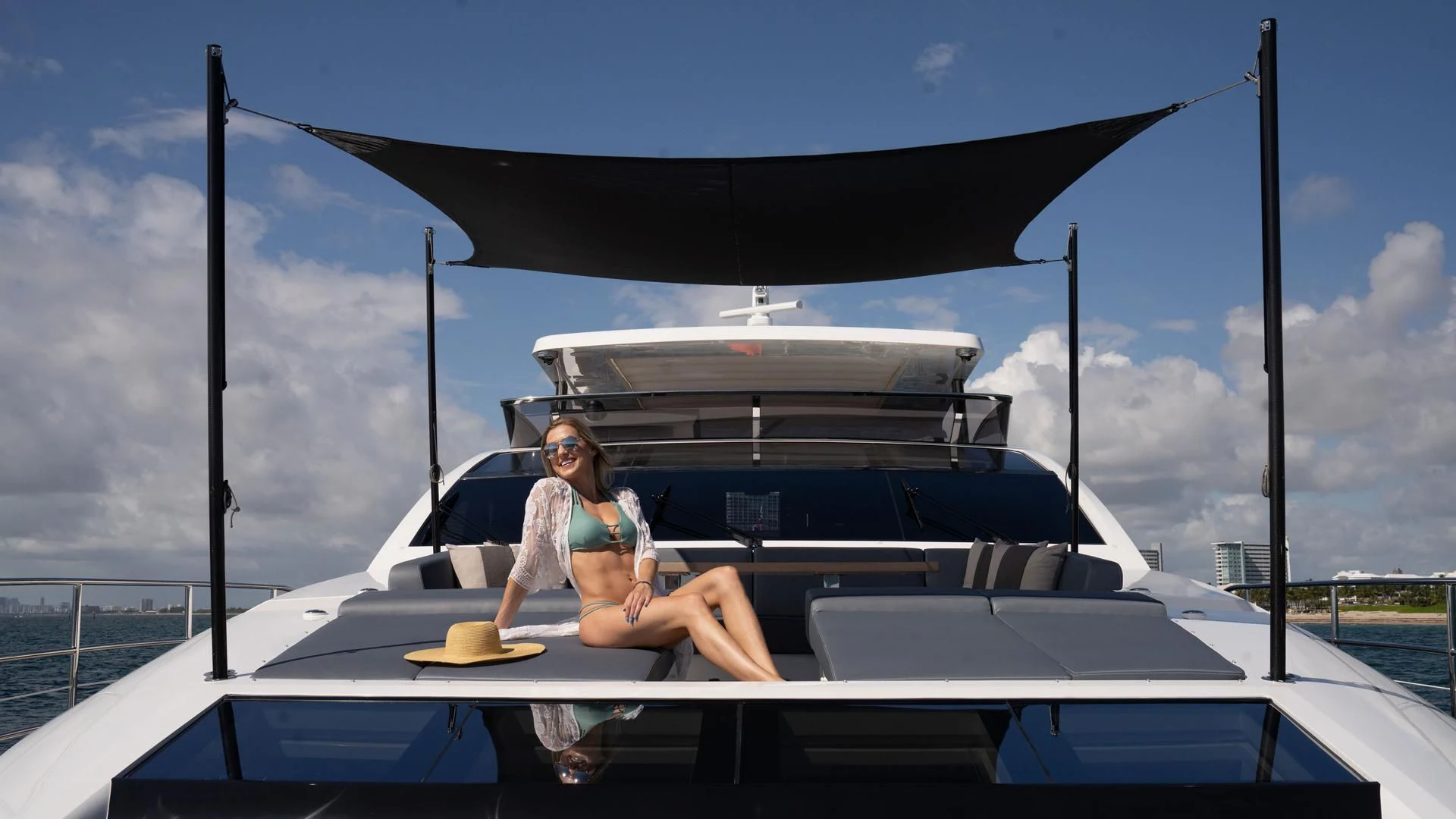 a person sitting on a boat aboard PEARL Yacht for Sale