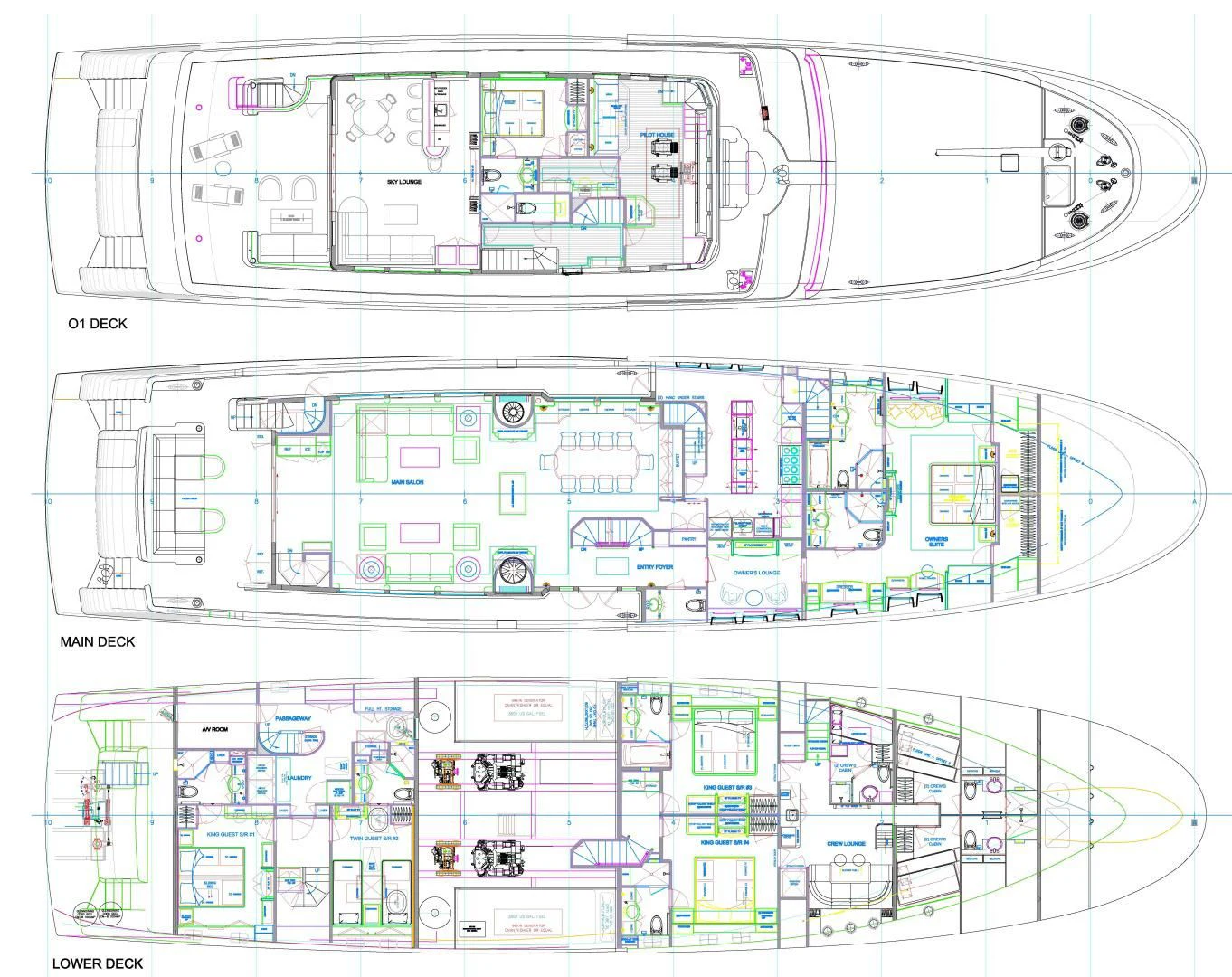 diagram, engineering drawing aboard MY AURORA Yacht for Sale