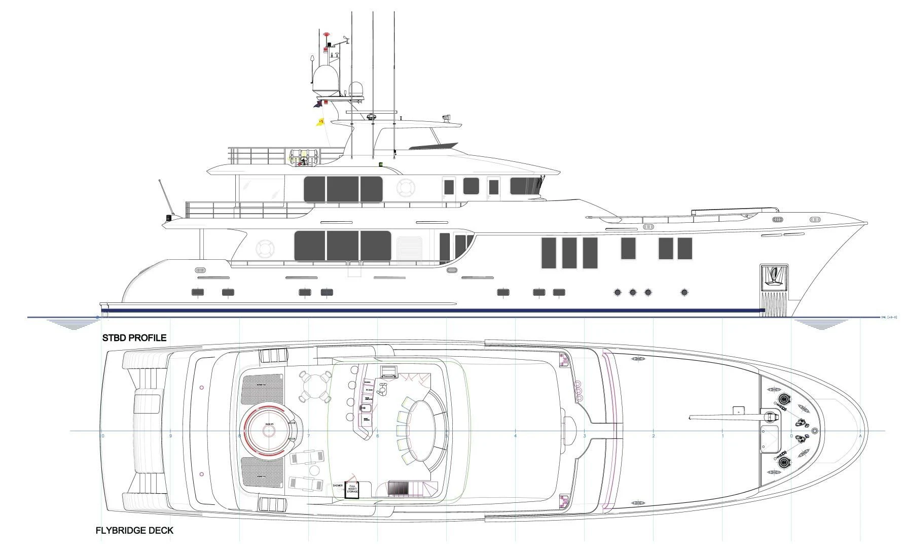 diagram, engineering drawing aboard MY AURORA Yacht for Sale