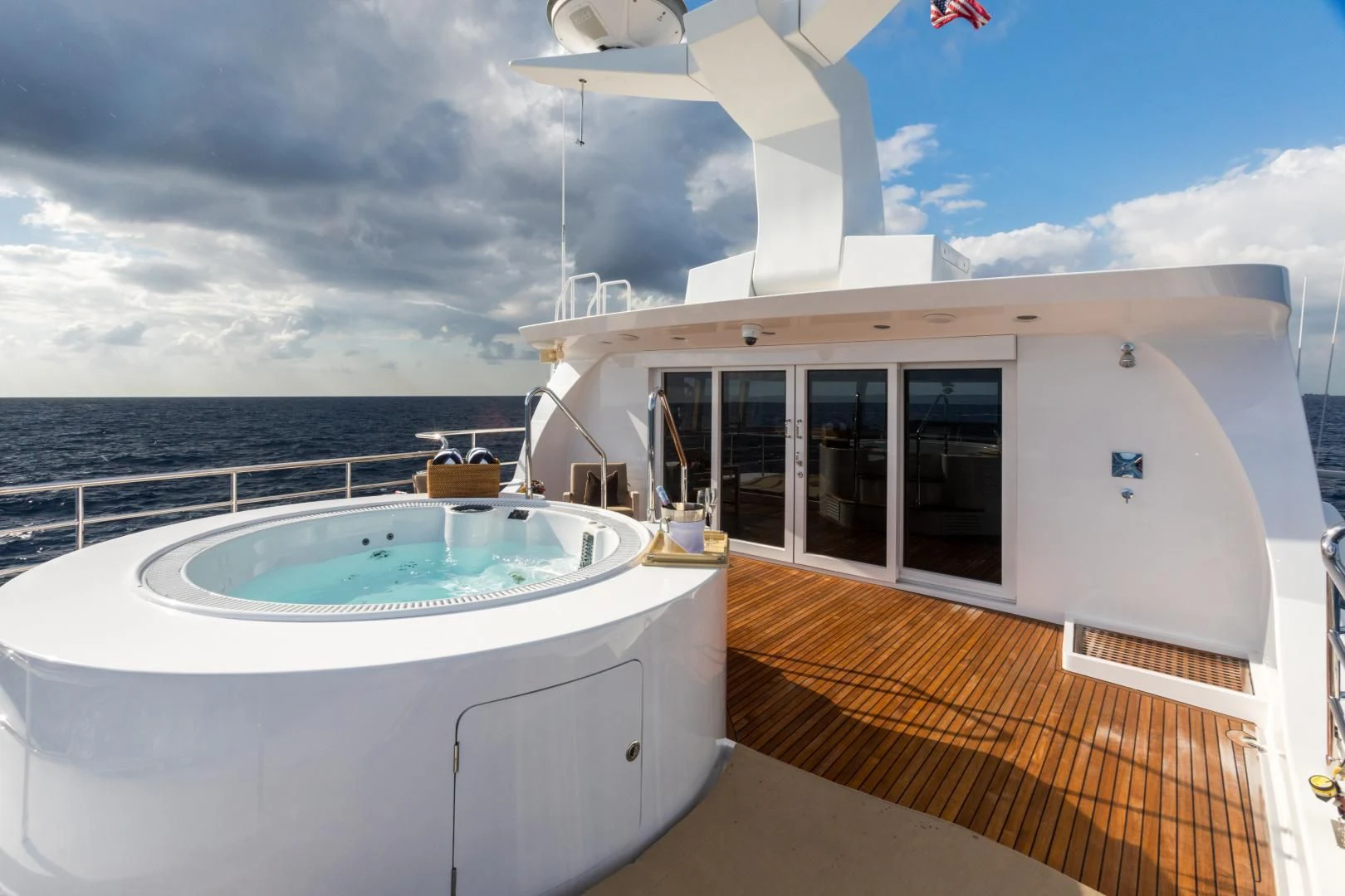 a boat with a sink and a bathtub on a boat aboard MY AURORA Yacht for Sale