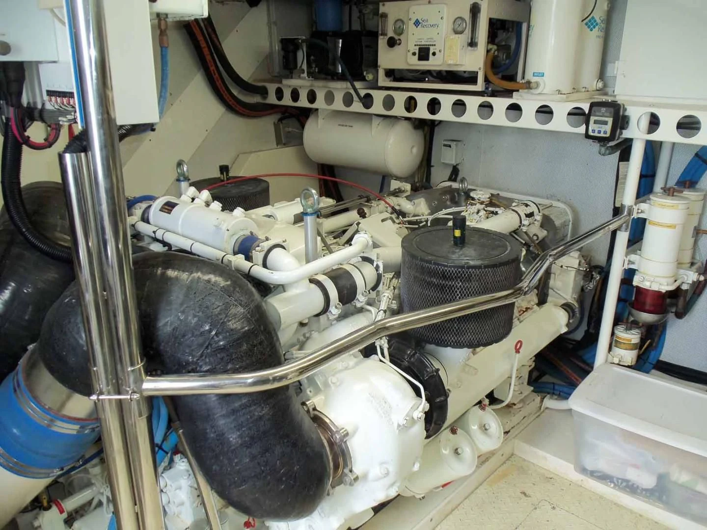 a close-up of a car engine aboard OHANA Yacht for Sale