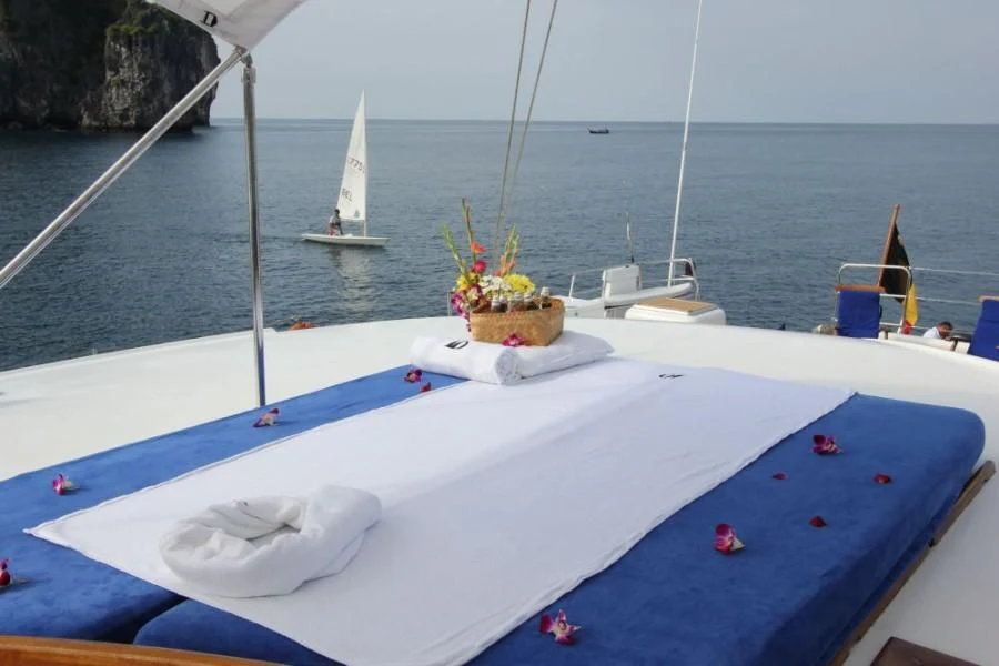 a boat with a pineapple on it aboard DOUCE FRANCE Yacht for Sale