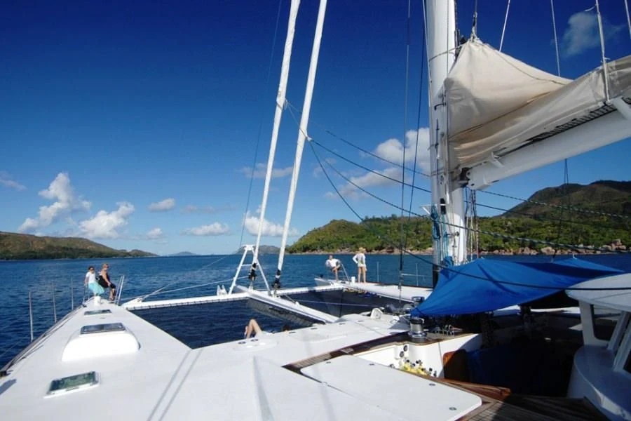 a group of people on a boat aboard DOUCE FRANCE Yacht for Sale