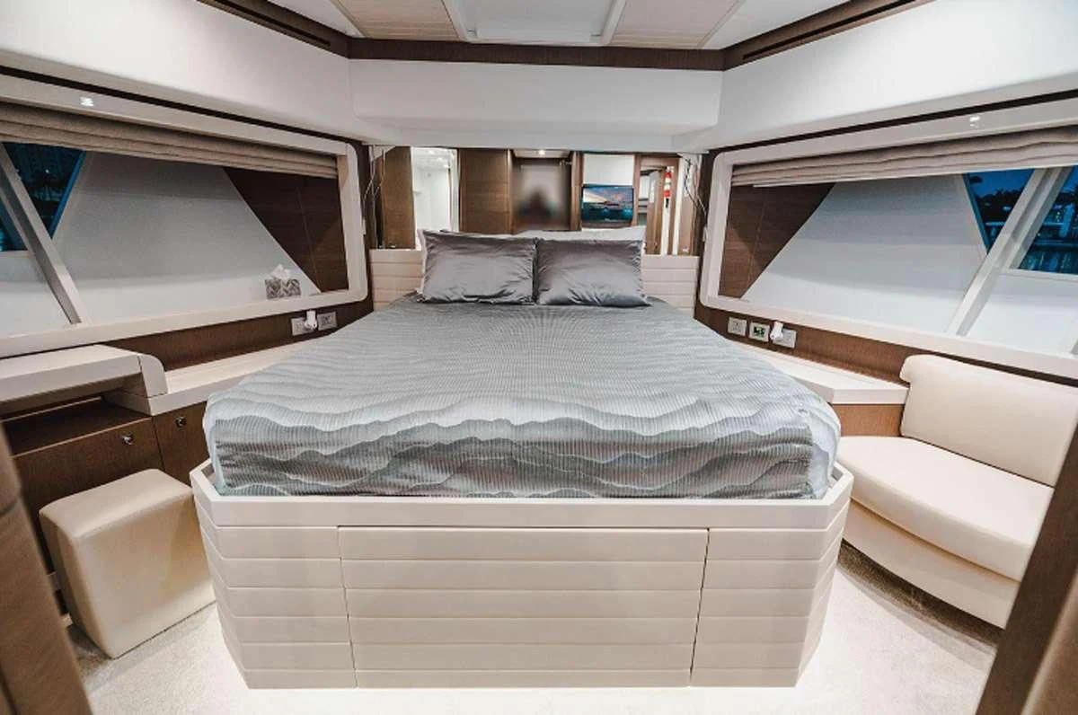 a bed in a room aboard HOYA SAXA Yacht for Sale