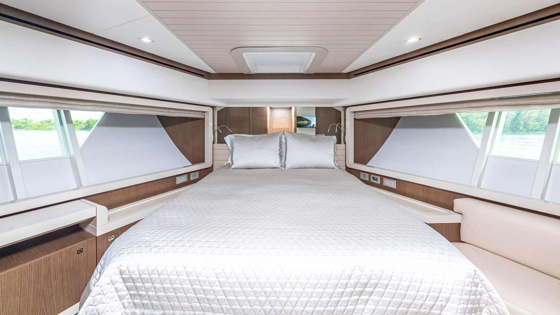 a bed in a room aboard HOYA SAXA Yacht for Sale