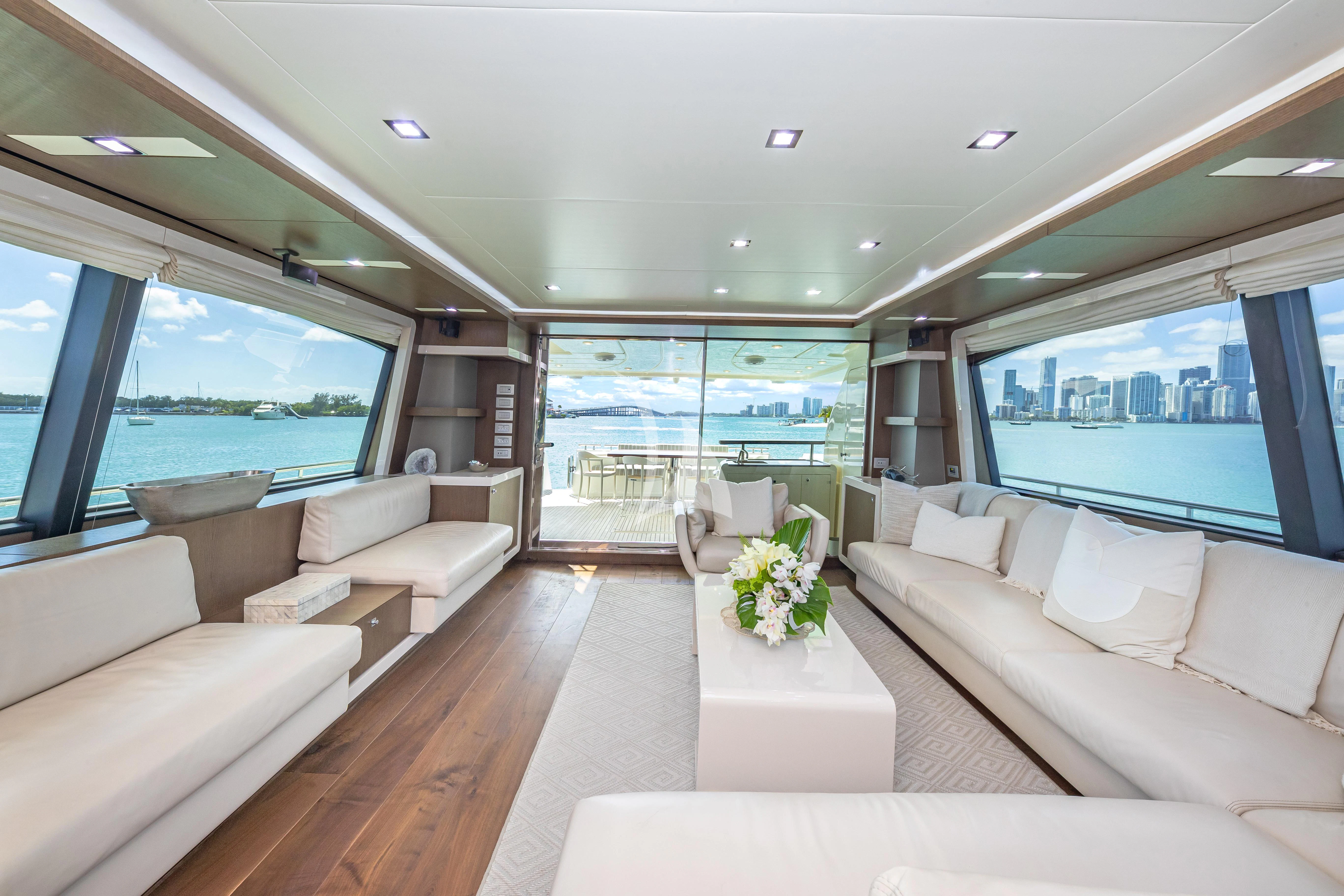 a living room with a large window aboard HOYA SAXA Yacht for Sale