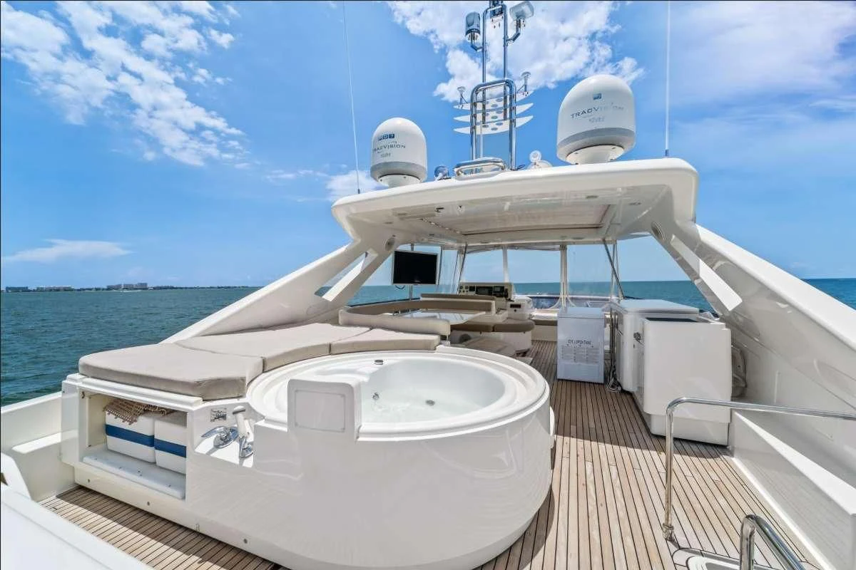a large white ship on a deck aboard HOYA SAXA Yacht for Sale