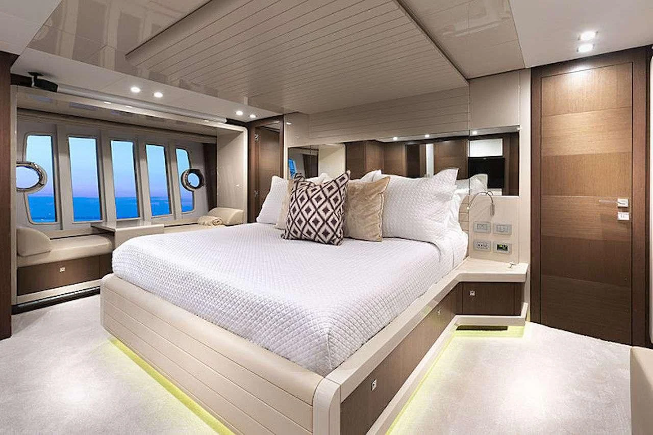 a bed in a room aboard HOYA SAXA Yacht for Sale