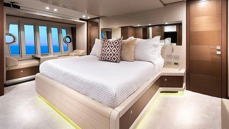 a bed in a room aboard HOYA SAXA Yacht for Sale