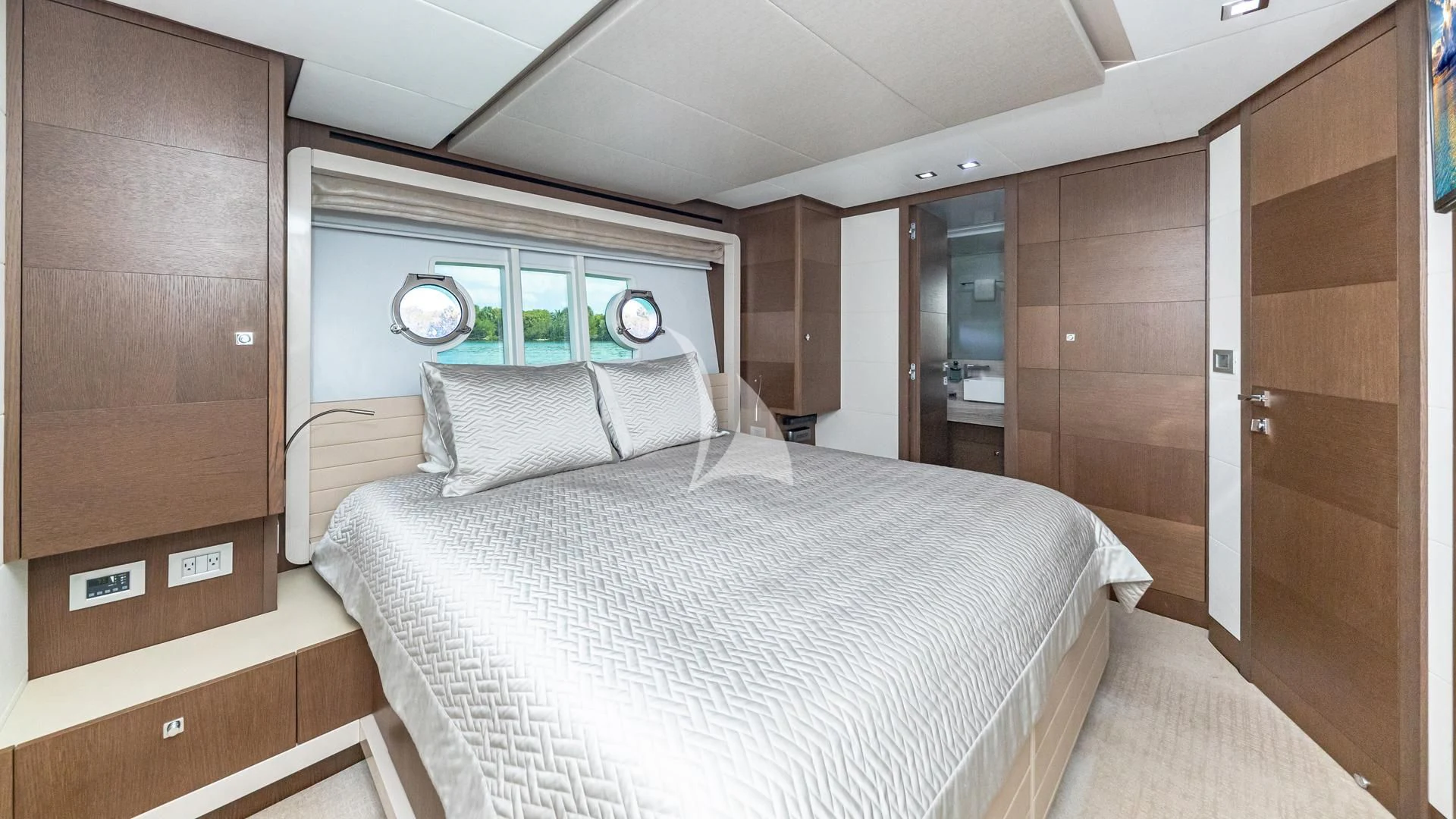 a bed in a room aboard HOYA SAXA Yacht for Sale