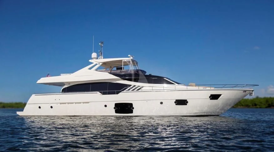 a white yacht on the water aboard HOYA SAXA Yacht for Sale