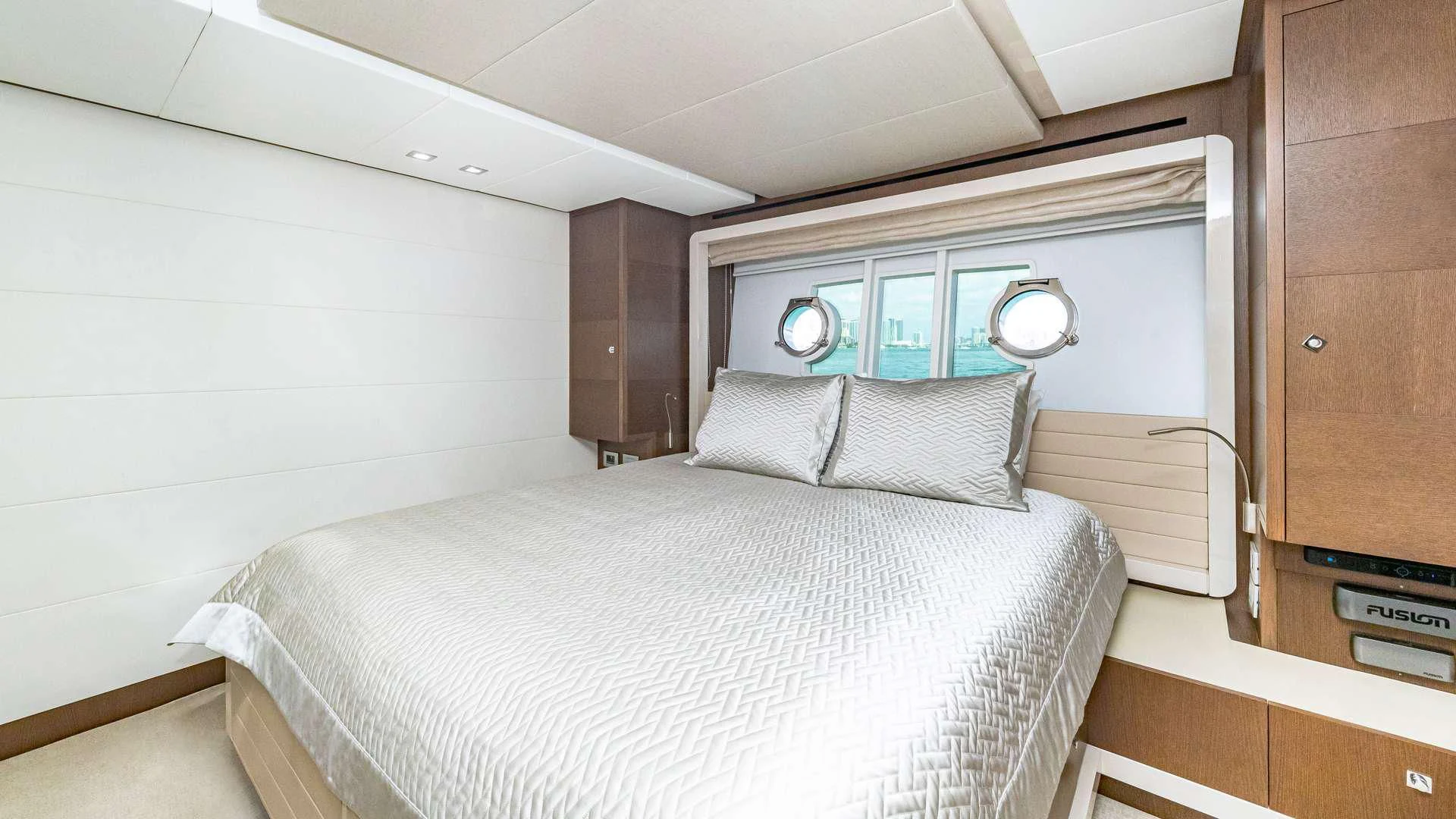 a bed in a room aboard HOYA SAXA Yacht for Sale