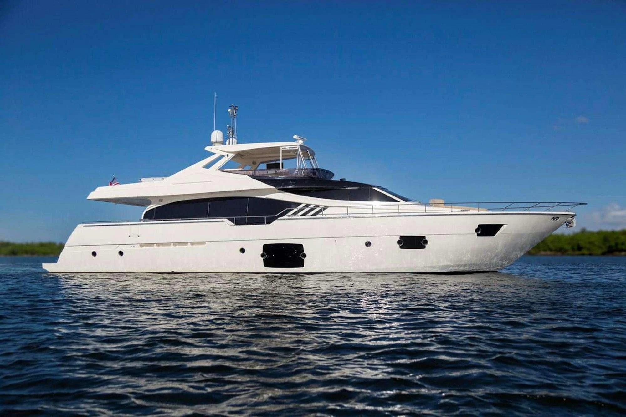 a white yacht on the water aboard HOYA SAXA Yacht for Sale