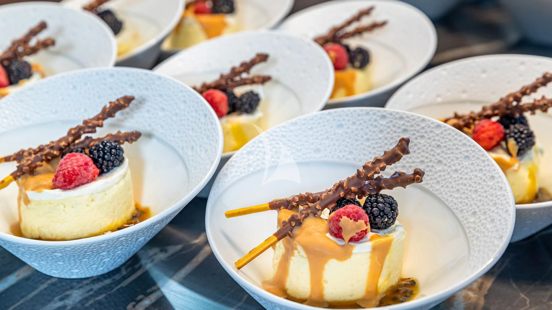 a table full of desserts aboard HOYA SAXA Yacht for Sale