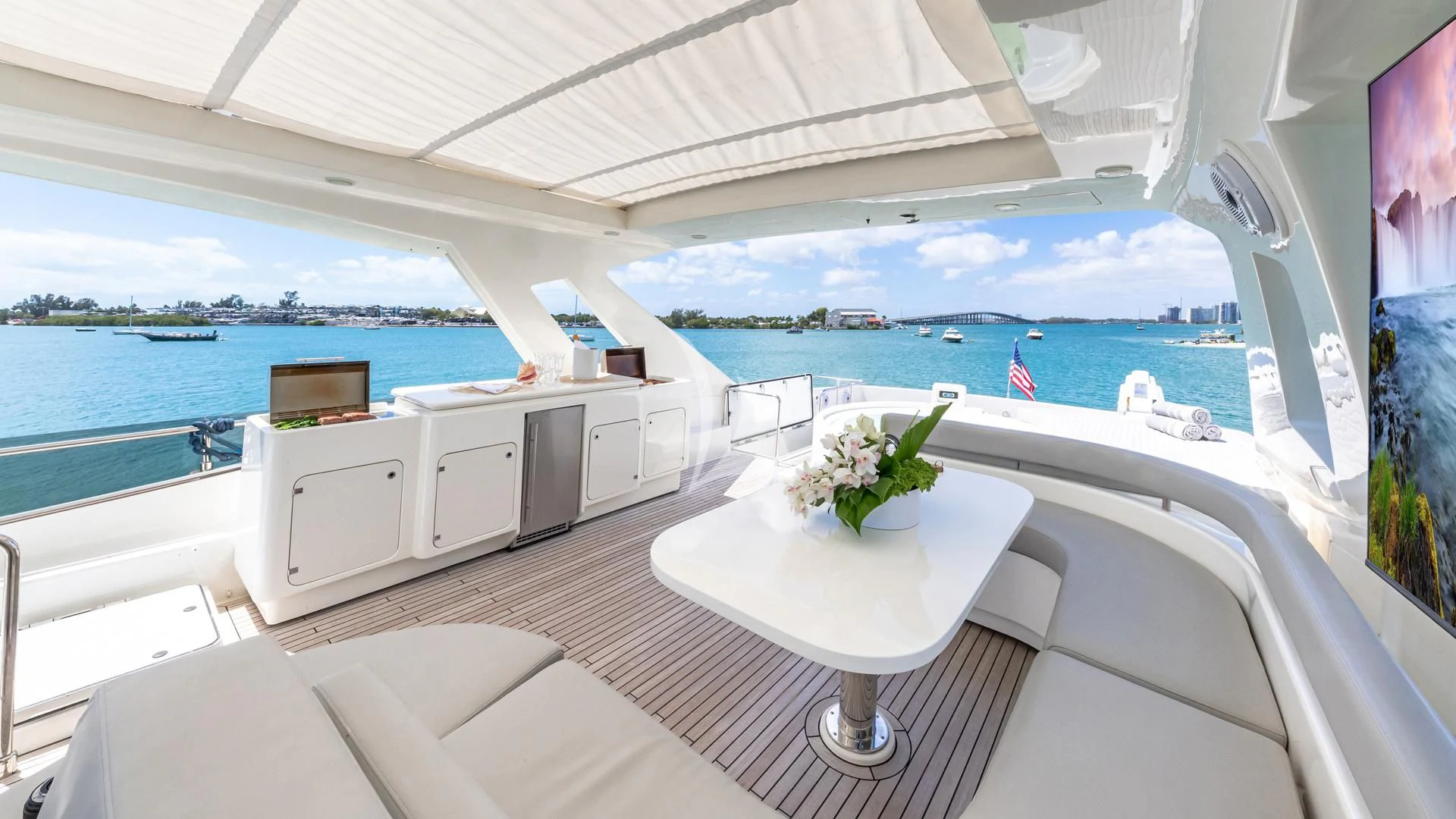 a white table on a boat aboard HOYA SAXA Yacht for Sale